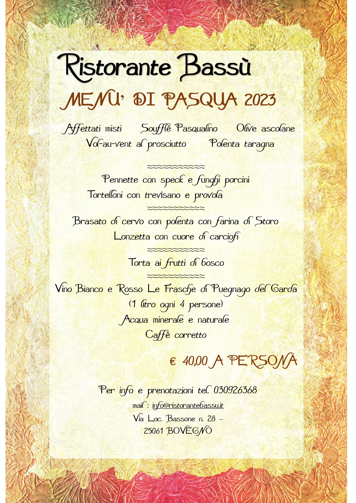 Menu Pasqua 2023